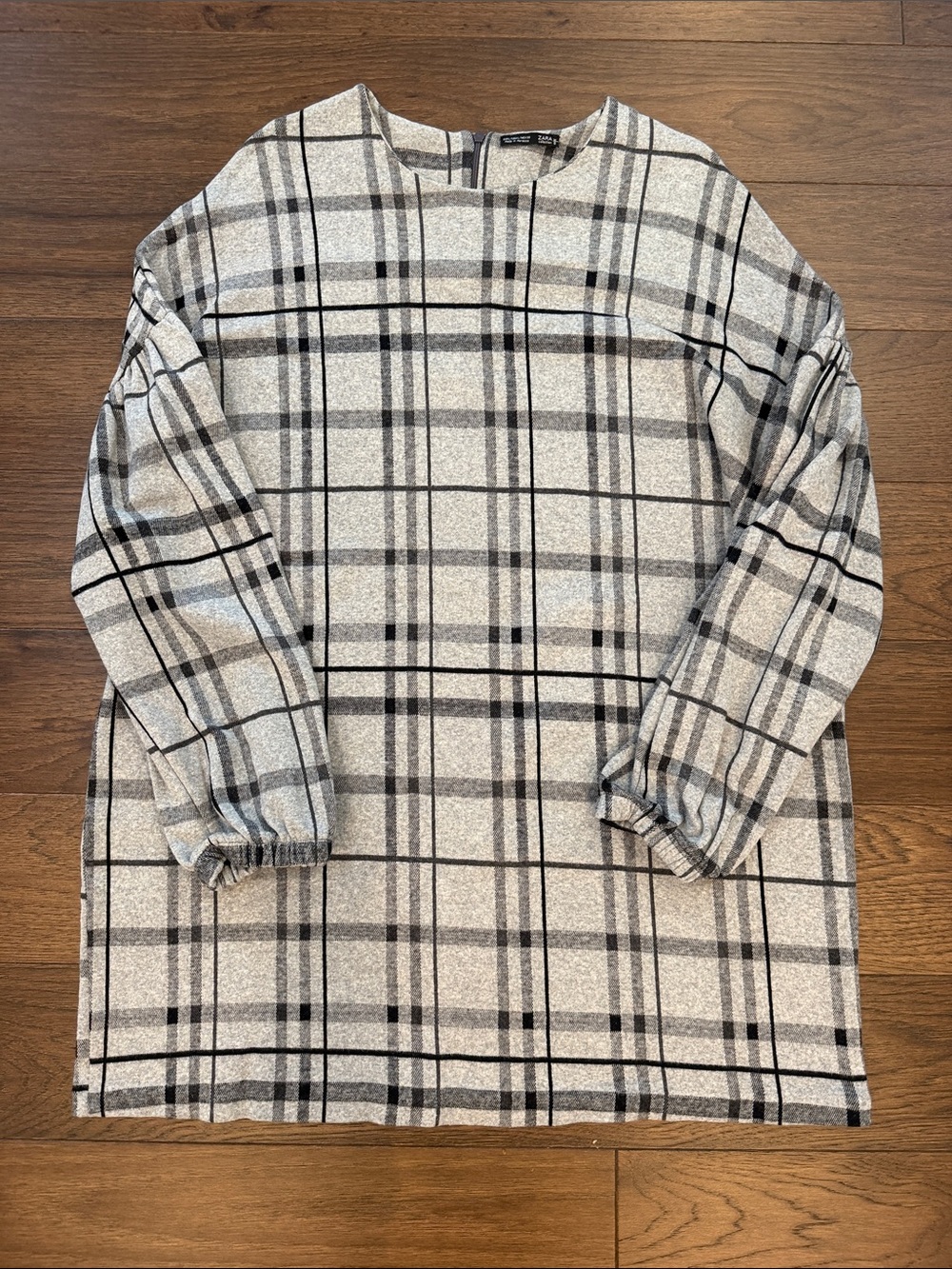 Zara Black and Gray Plaid Shift Dress Size Large - C22-044